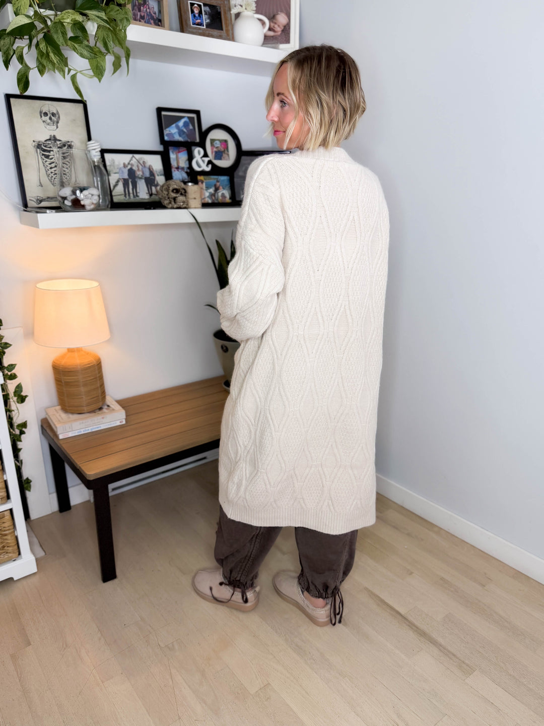 POL Heirloom Cable Knit Cardigan- ALMOND