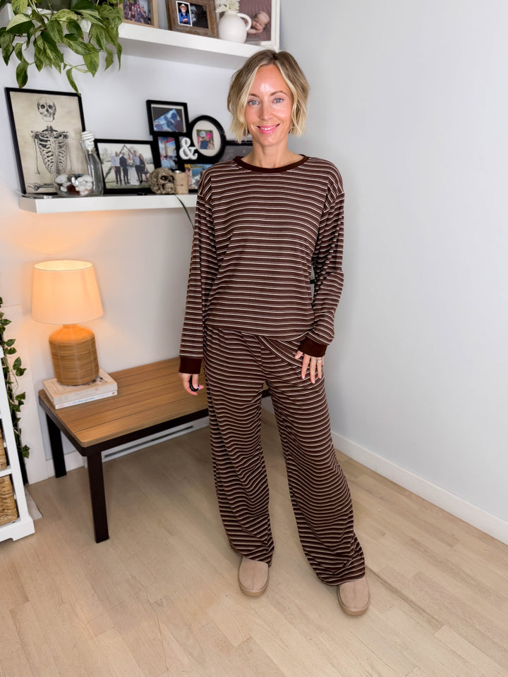 Carlow Brushed Stripe Set- BROWN