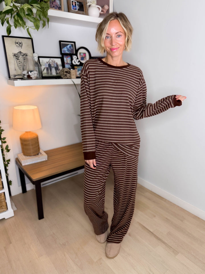 Carlow Brushed Stripe Set- BROWN