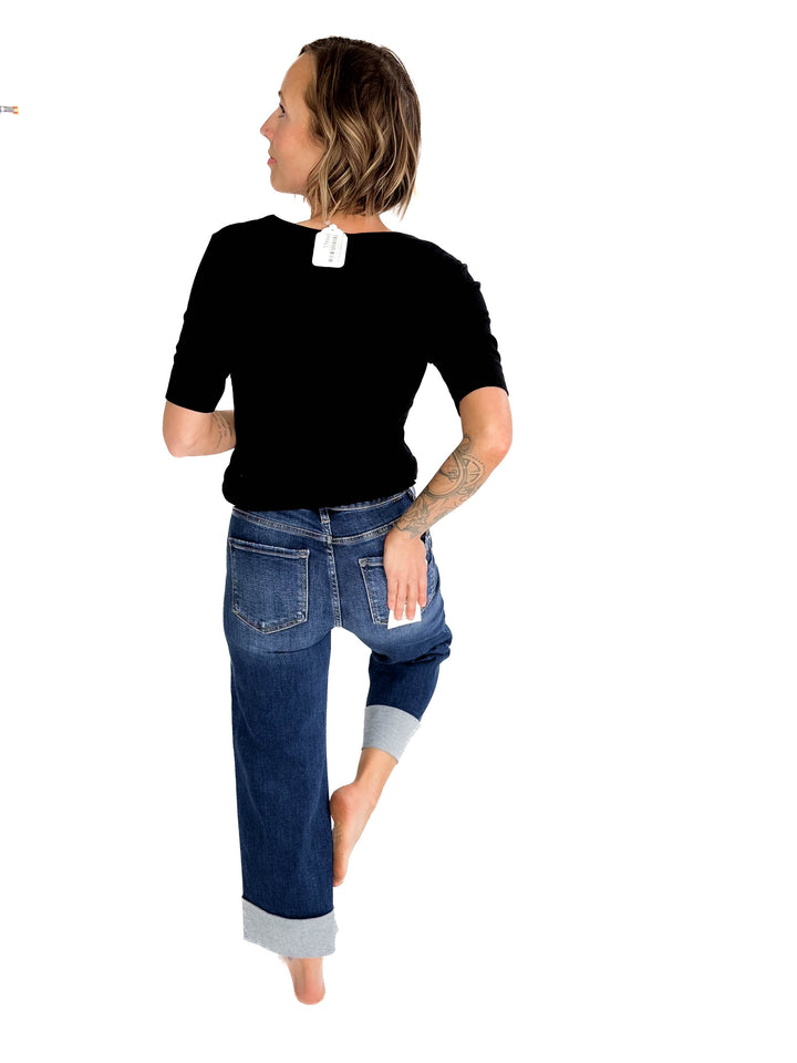 Risen Shavon High Rise Ankle Wide Cuffed Jeans- DARK DENIM-FINAL SALE