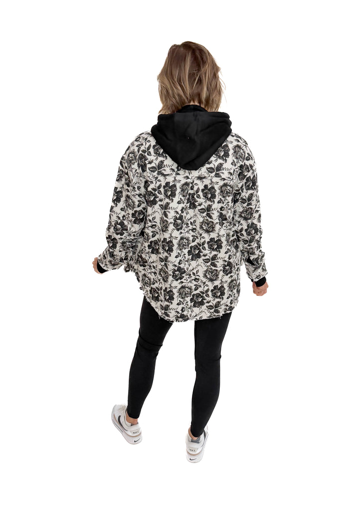 Rosette Vintage Rose Twill Shacket- GREY/BLACK