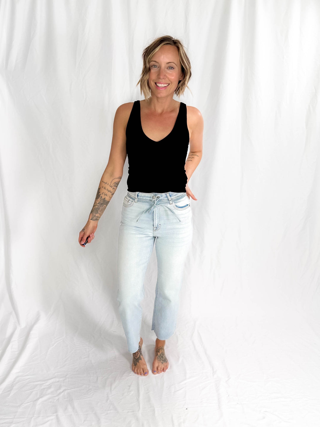 HIDDEN Ella High Rise Straight Leg Tie Waist Jean- LIGHT-FINAL SALE