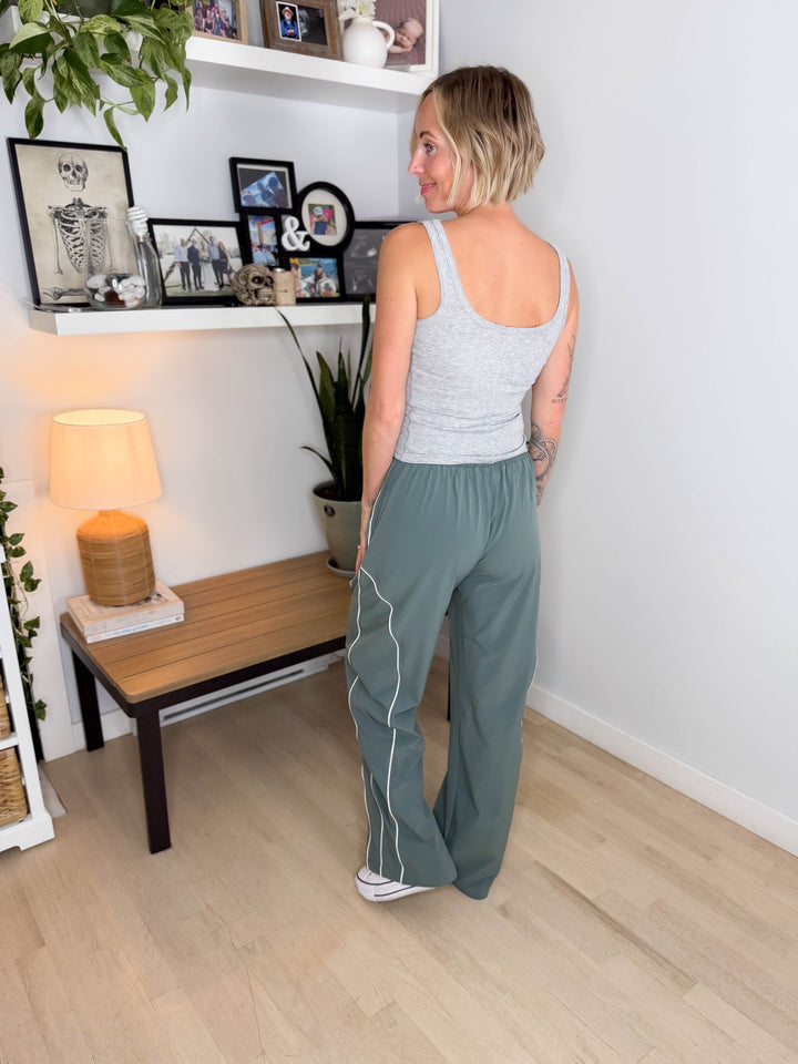 MONO B Laneway Curved Line Track Pants- EUCALYPTUS
