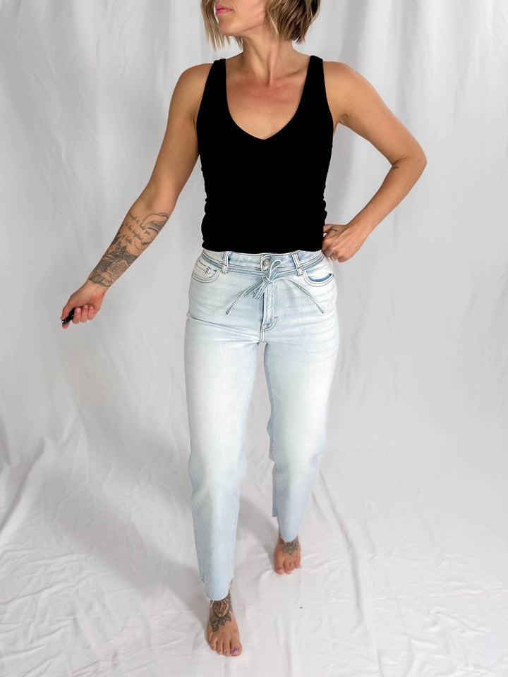 HIDDEN Ella High Rise Straight Leg Tie Waist Jean- LIGHT-FINAL SALE