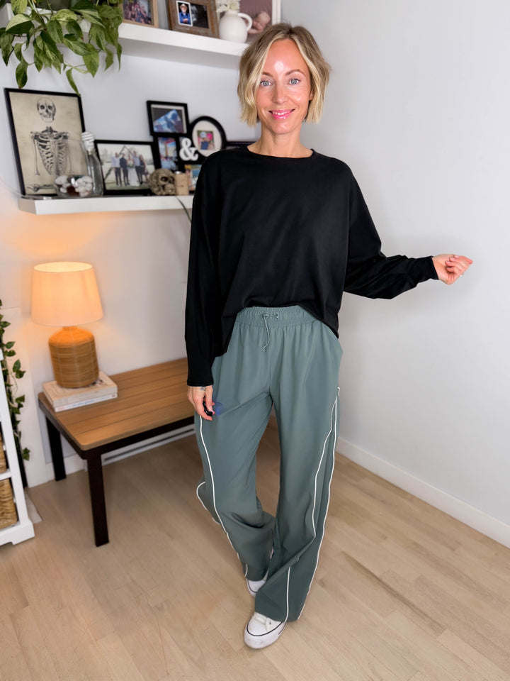 MONO B Sunday Brunch Pima Cotton Long Sleeve- BLACK