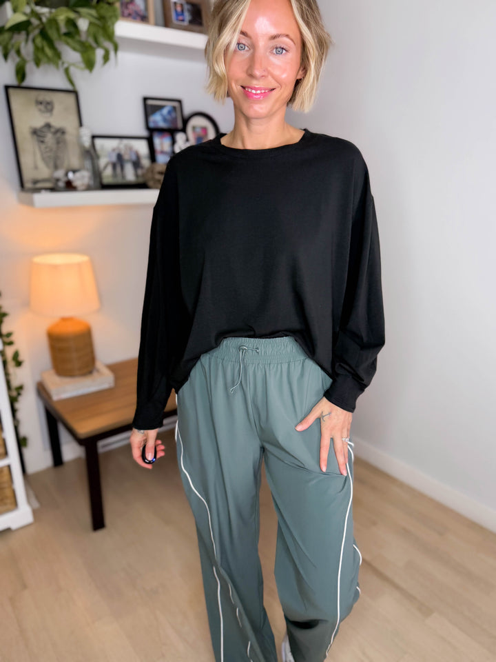 MONO B Sunday Brunch Pima Cotton Long Sleeve- BLACK