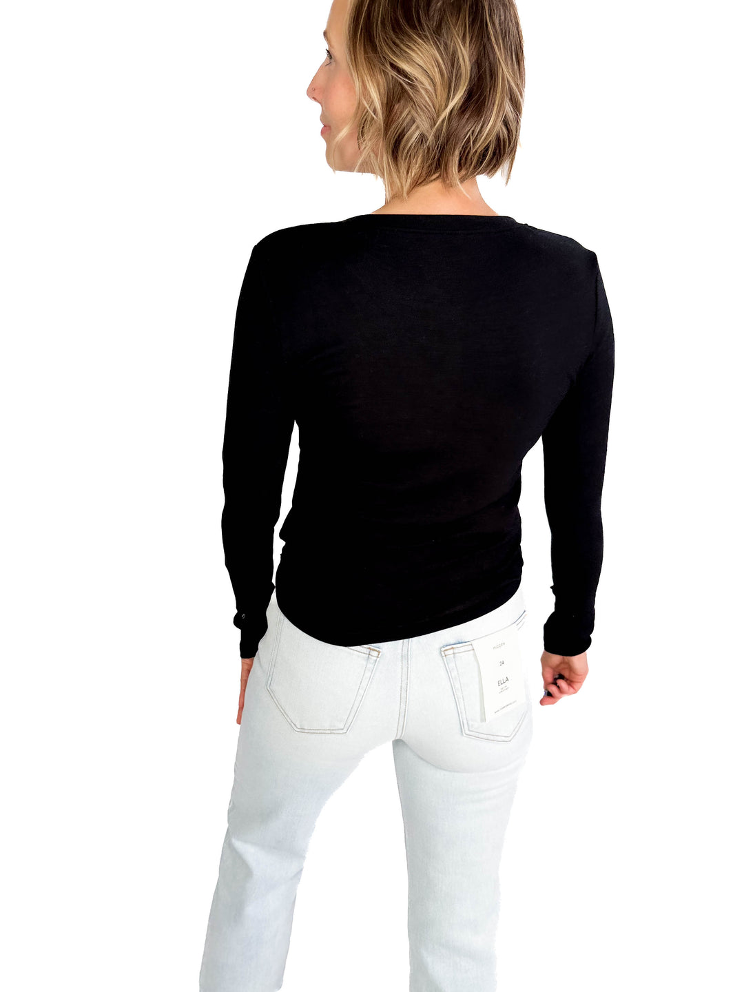 Macie Ultra Soft Long Sleeve Henley Top- BLACK