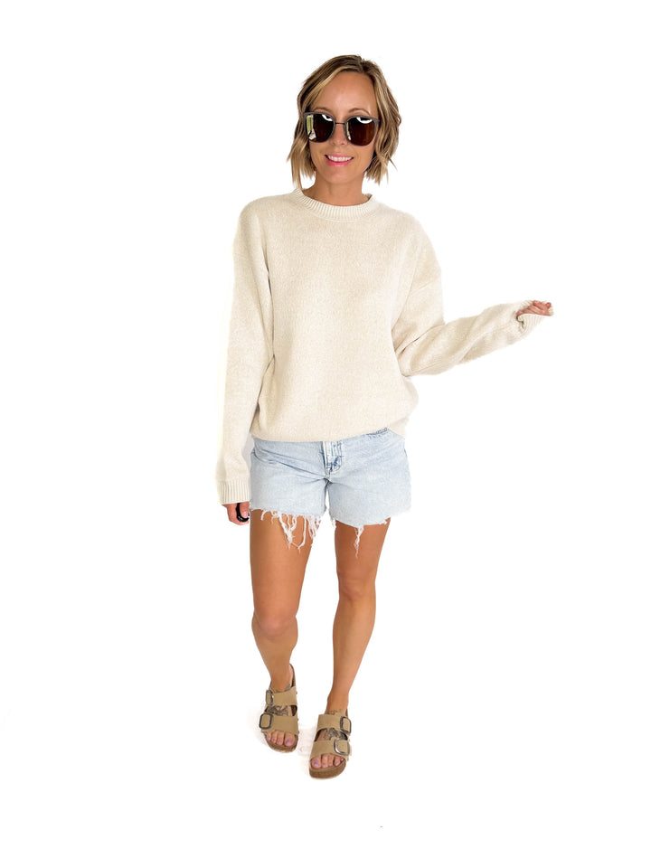 Whitley Cozy Crew Knit Sweatshirt- NATURAL OATMEAL-FINAL SALE