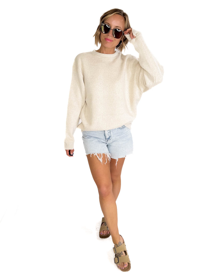 Whitley Cozy Crew Knit Sweatshirt- NATURAL OATMEAL-FINAL SALE