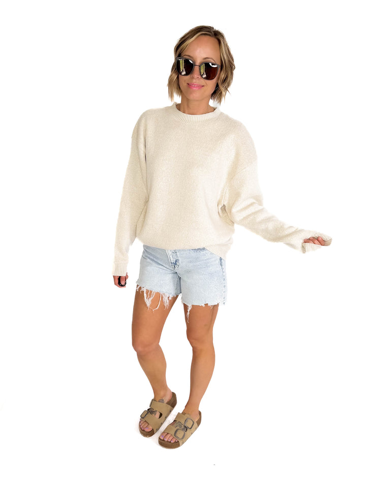 Whitley Cozy Crew Knit Sweatshirt- NATURAL OATMEAL-FINAL SALE