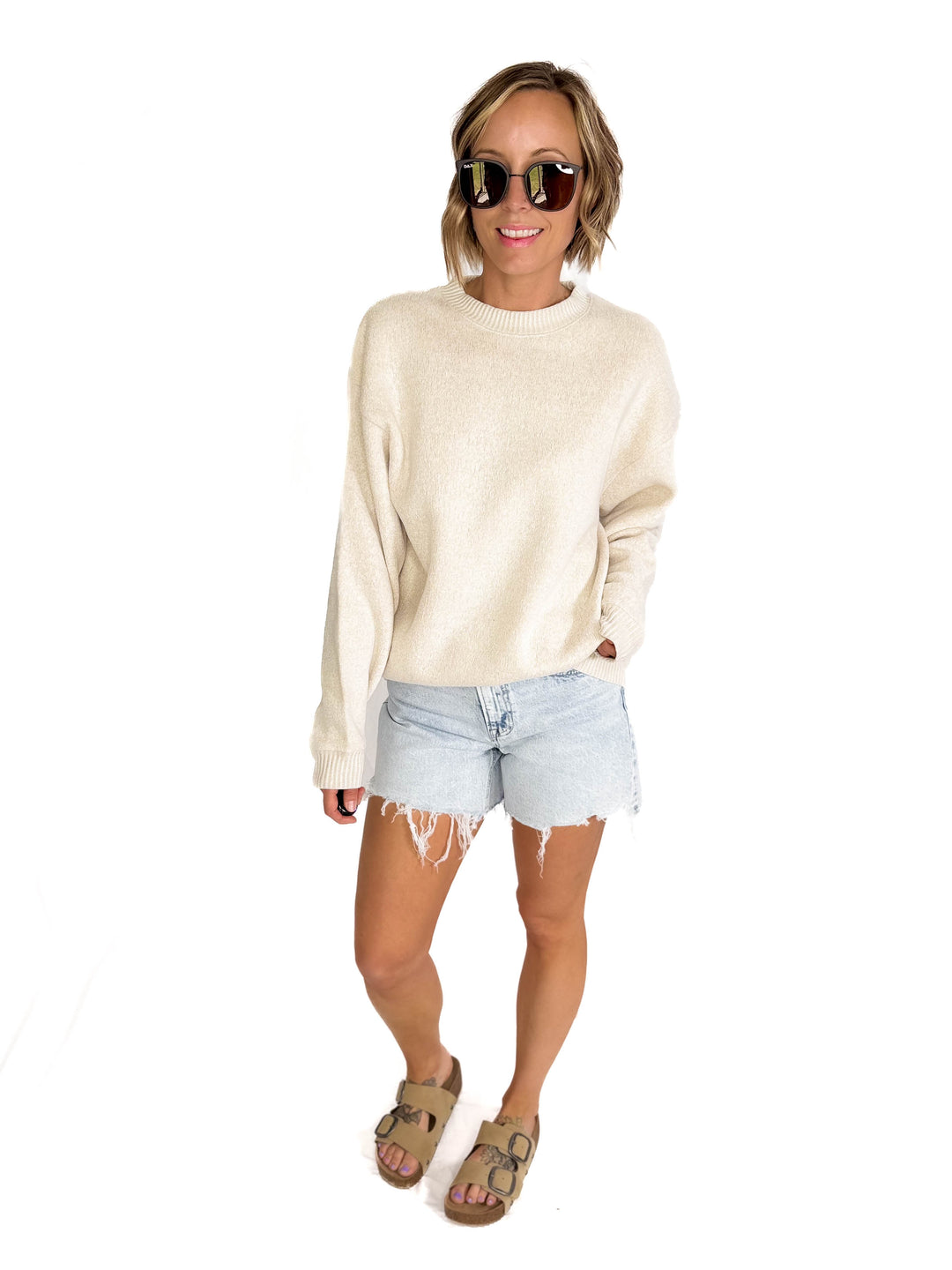 Whitley Cozy Crew Knit Sweatshirt- NATURAL OATMEAL-FINAL SALE