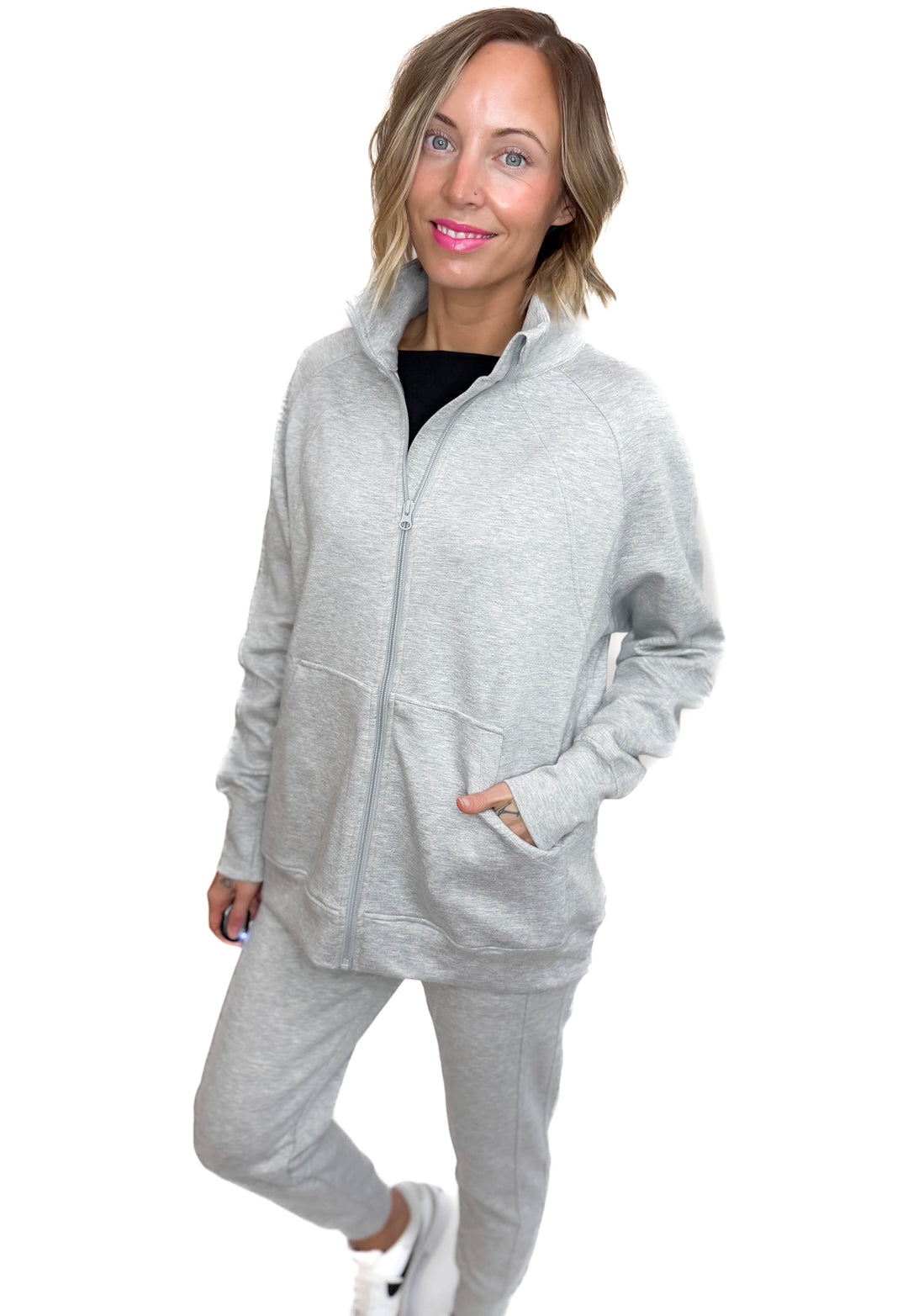 Christie Soft Scuba Full Zip- HEATHER GREY