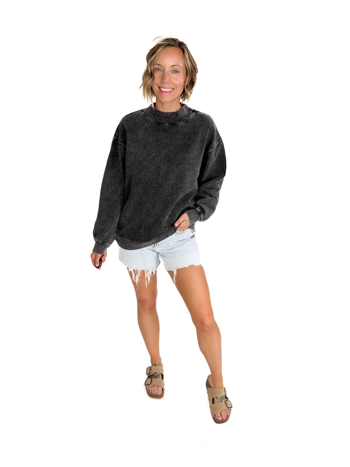 Nantucket Salt Wash Mock-Neck Pullover- SMOKE