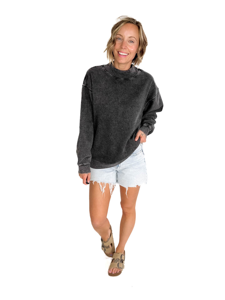 Nantucket Salt Wash Mock-Neck Pullover- SMOKE