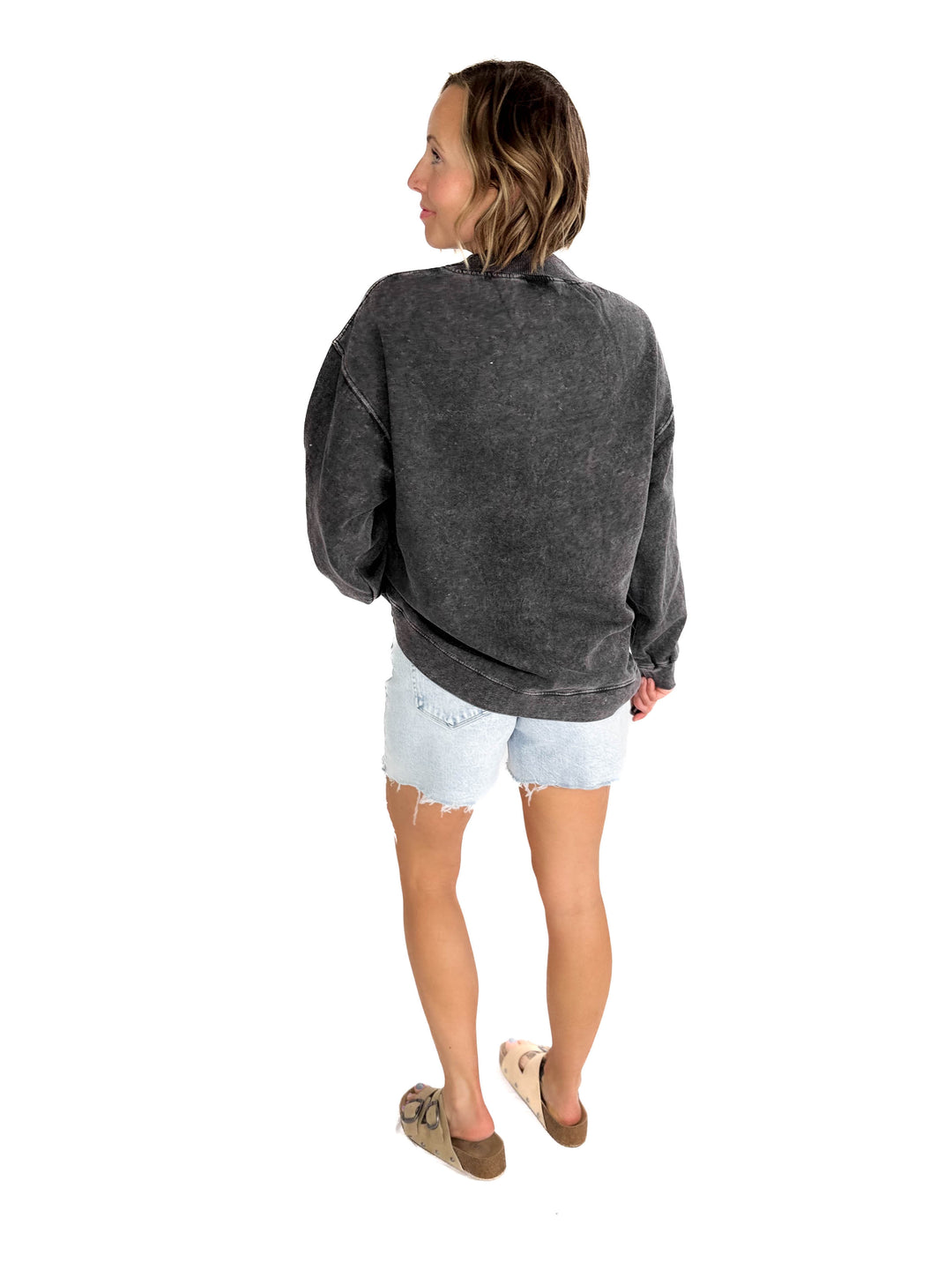 Nantucket Salt Wash Mock-Neck Pullover- SMOKE