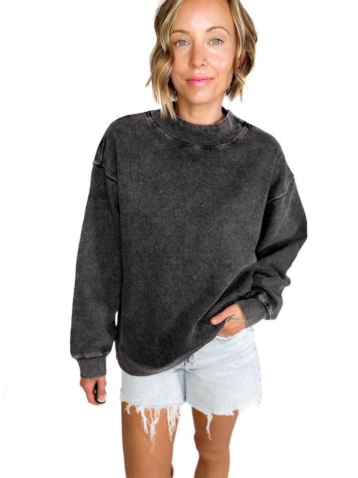 Nantucket Salt Wash Mock-Neck Pullover- SMOKE