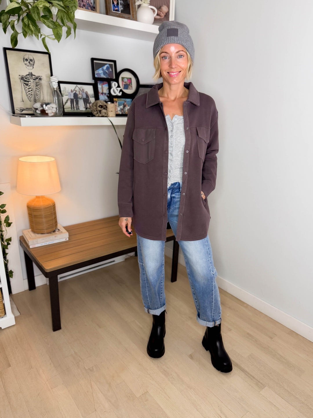 MONO B Valerie Snap on Shacket- COFFEE
