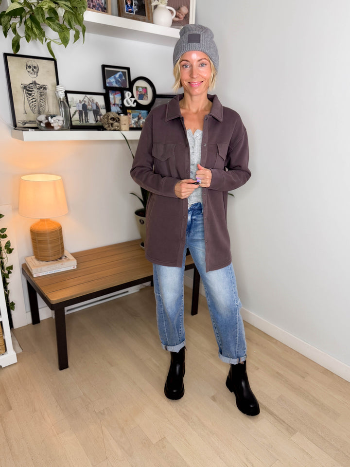 MONO B Valerie Snap on Shacket- COFFEE