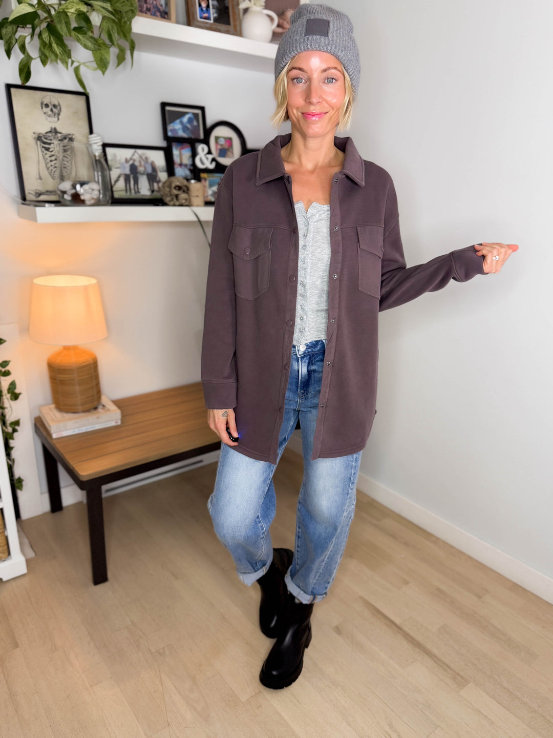 MONO B Valerie Snap on Shacket- COFFEE