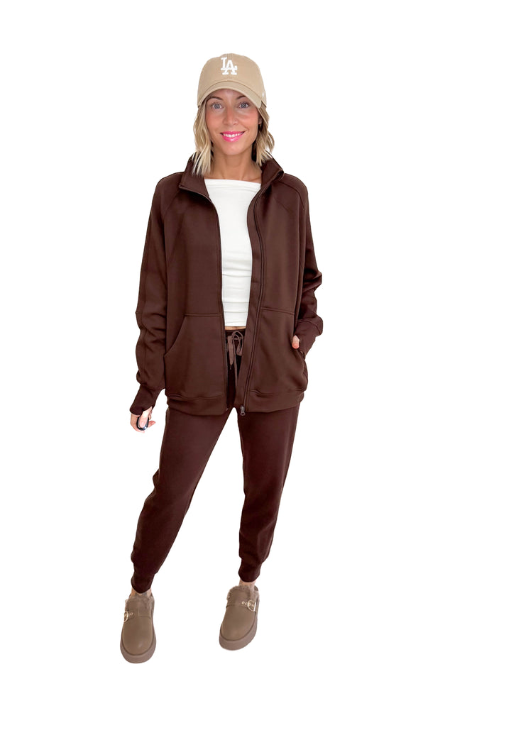 Christie Soft Scuba Full Zip- COFFEE