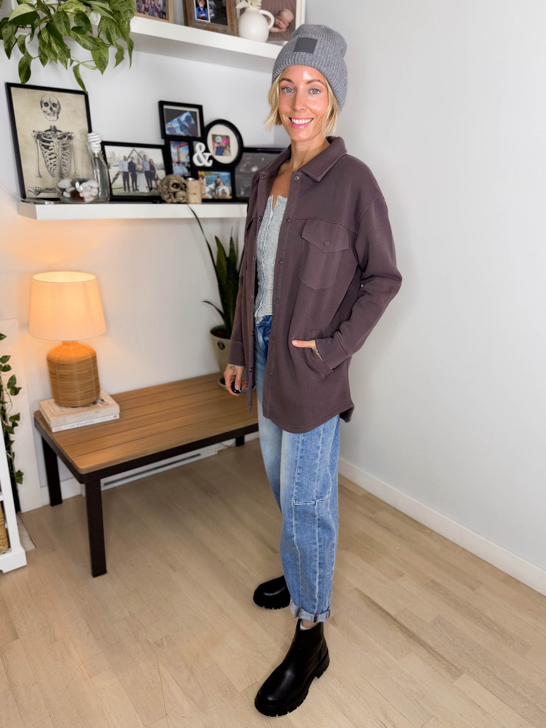MONO B Valerie Snap on Shacket- COFFEE