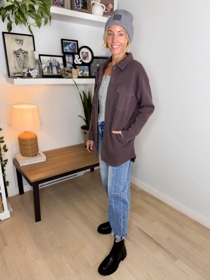 MONO B Valerie Snap on Shacket- COFFEE