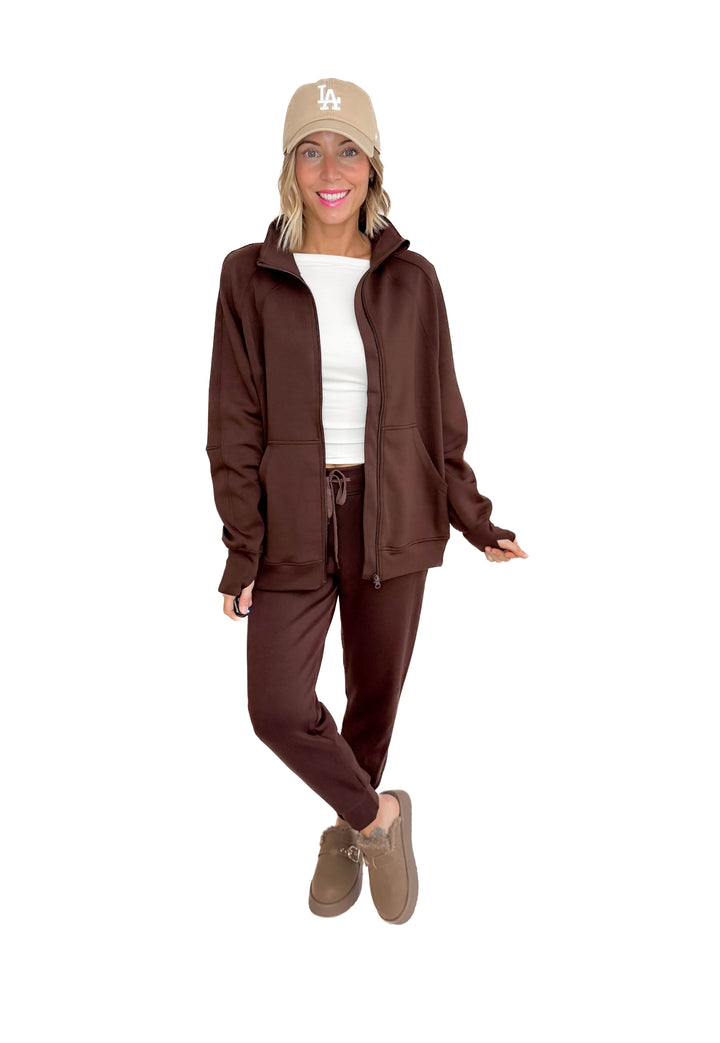 Christie Soft Scuba Full Zip- COFFEE