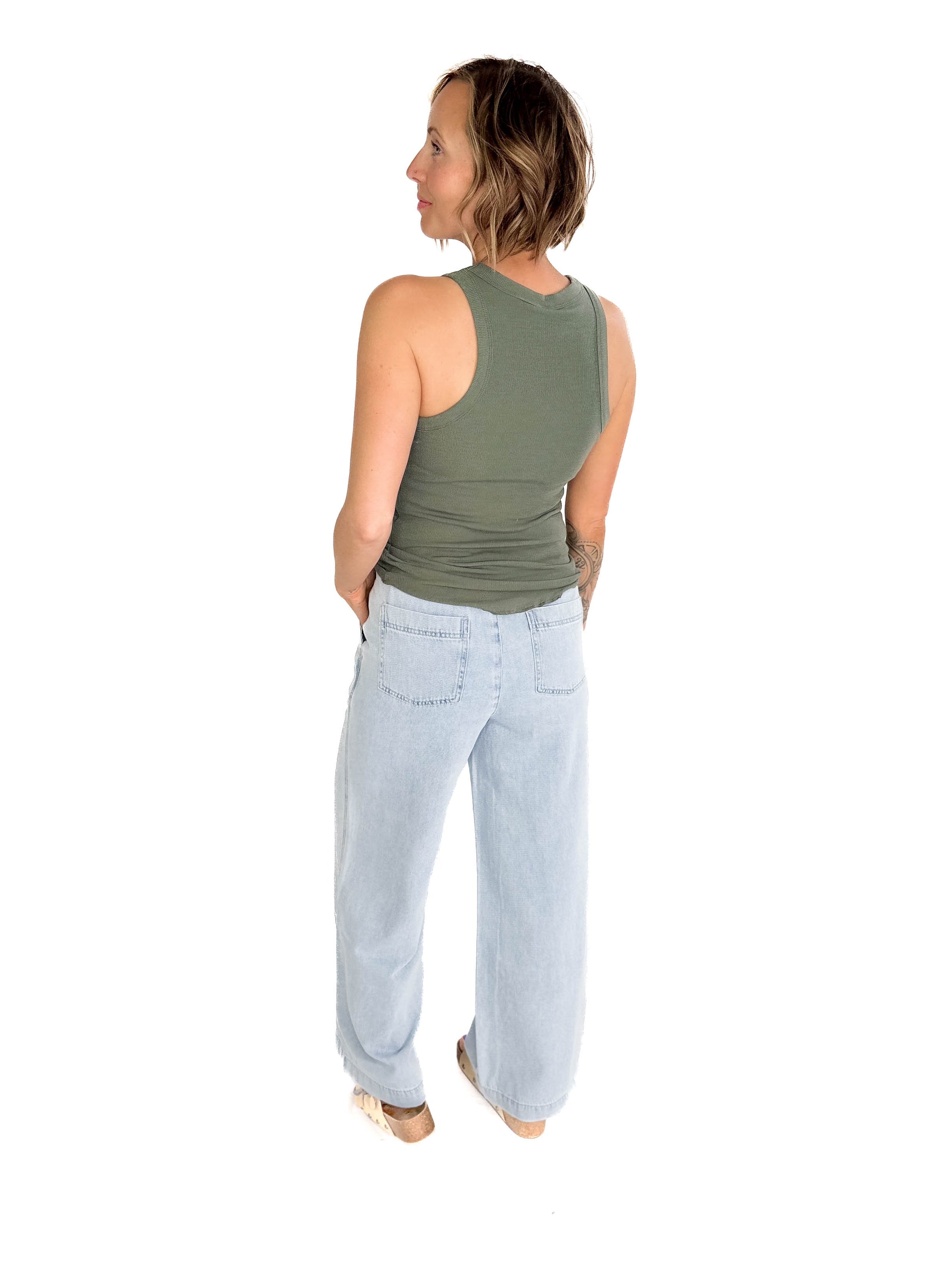 Beth Ribbed Tank Top- TEAL GREEN
