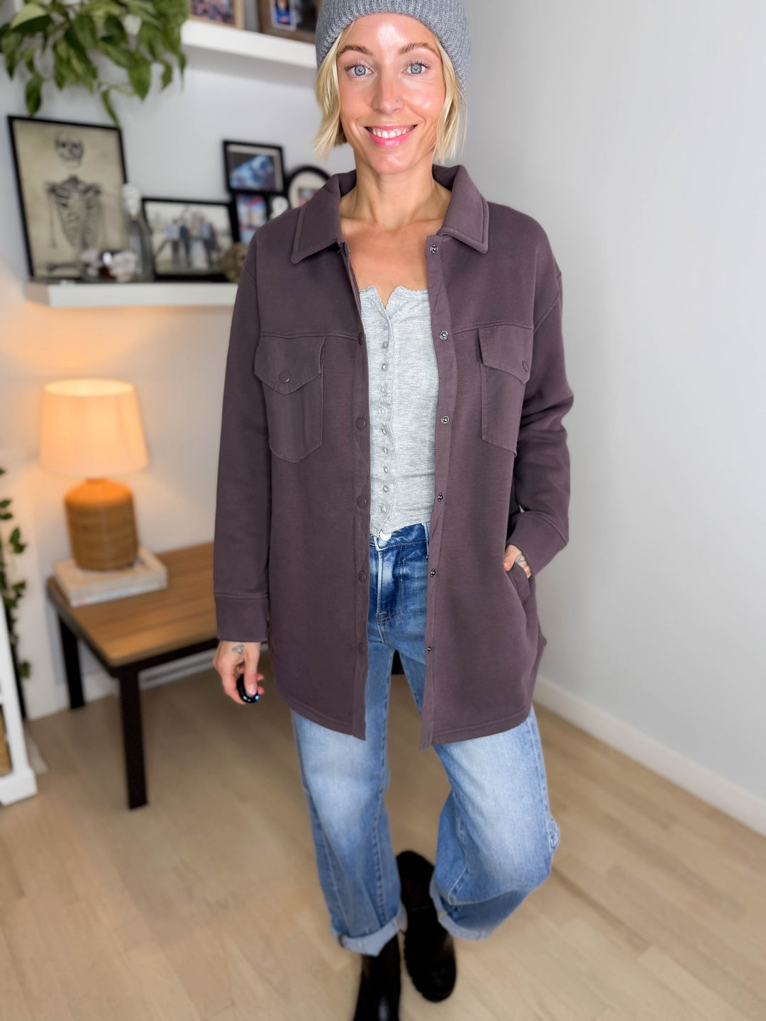 MONO B Valerie Snap on Shacket- COFFEE