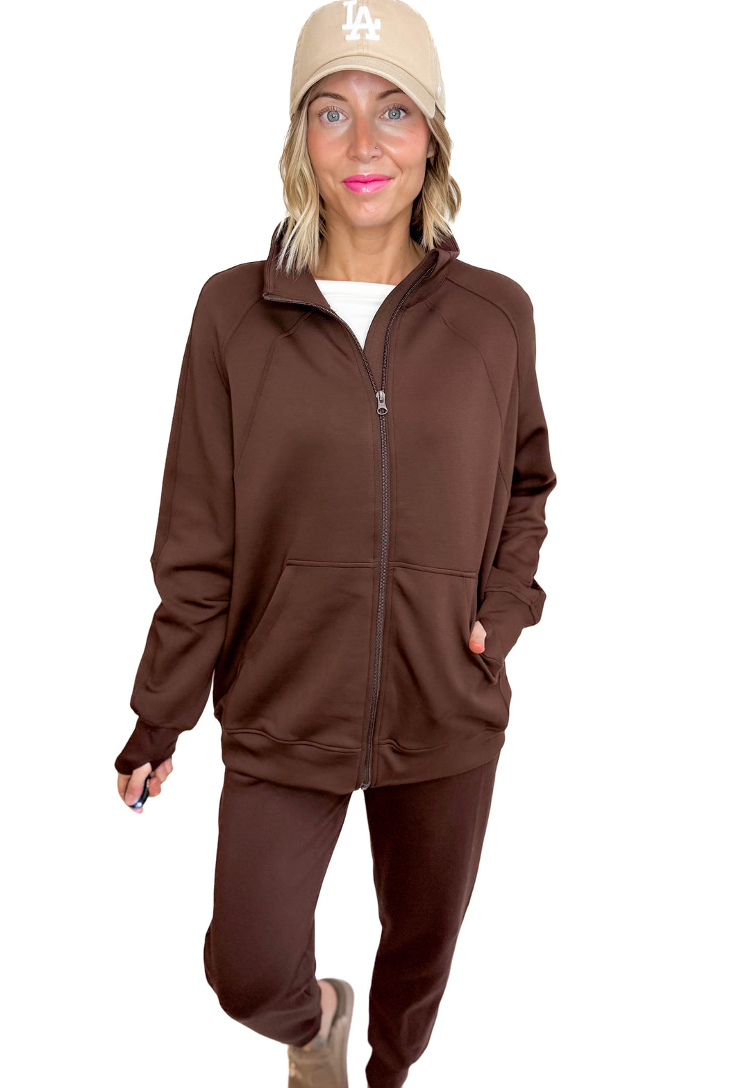 Christie Soft Scuba Full Zip- COFFEE