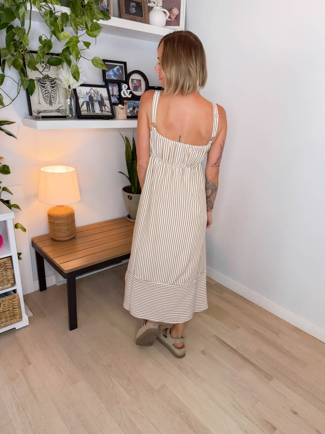 Magnolia Button Down Midi Dress- KHAKI
