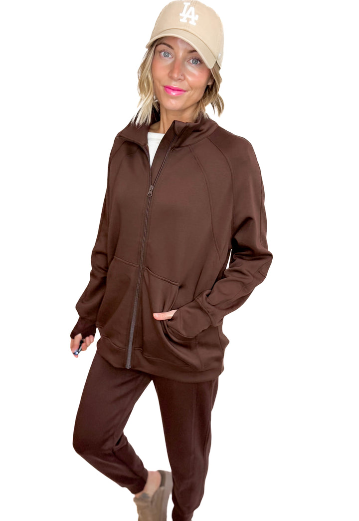 Christie Soft Scuba Full Zip- COFFEE