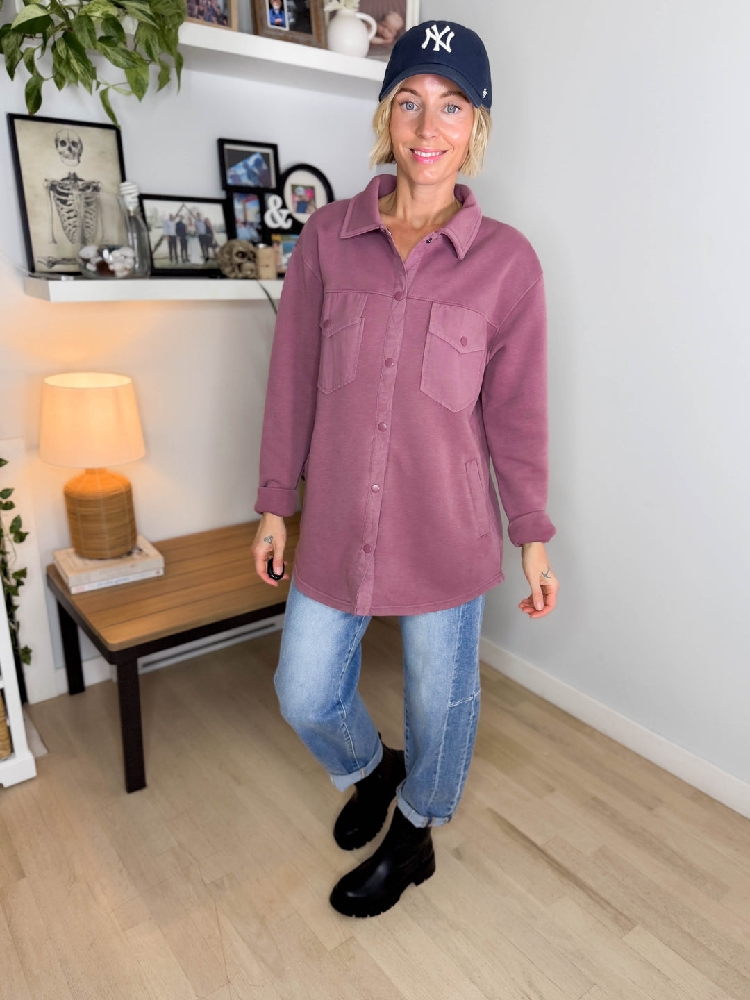 MONO B Valerie Snap on Shacket- ROSEWOOD