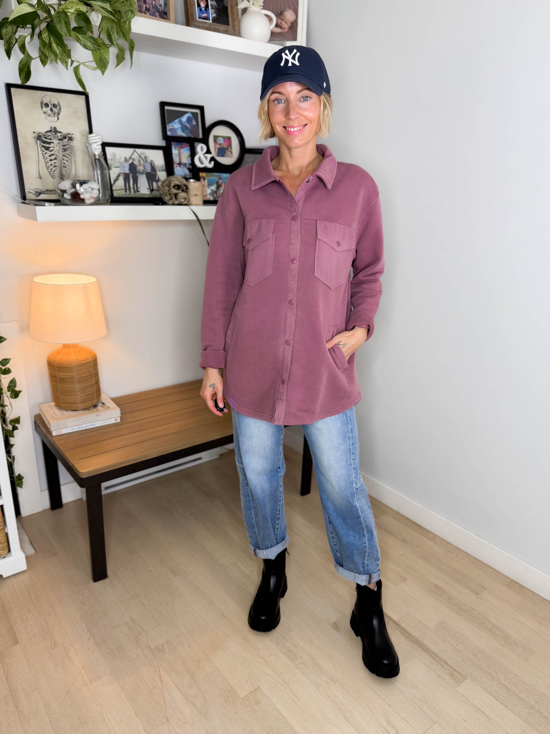 MONO B Valerie Snap on Shacket- ROSEWOOD