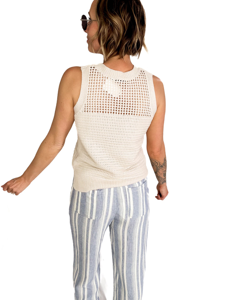 THREAD & SUPPLY Benny Linen Blend Pants- IVORY/BLUE-FINAL SALE