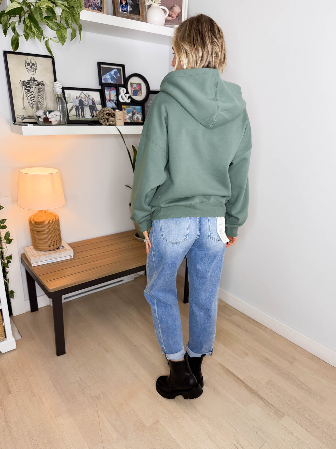 MONO B Slow Morning Fleece Zip Up Hoodie- EUCALYPTUS