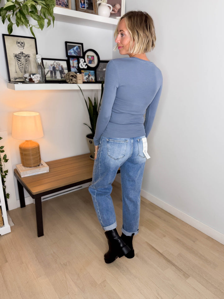 Only Riley Organic Cotton Long Sleeve Top- FLINT STONE