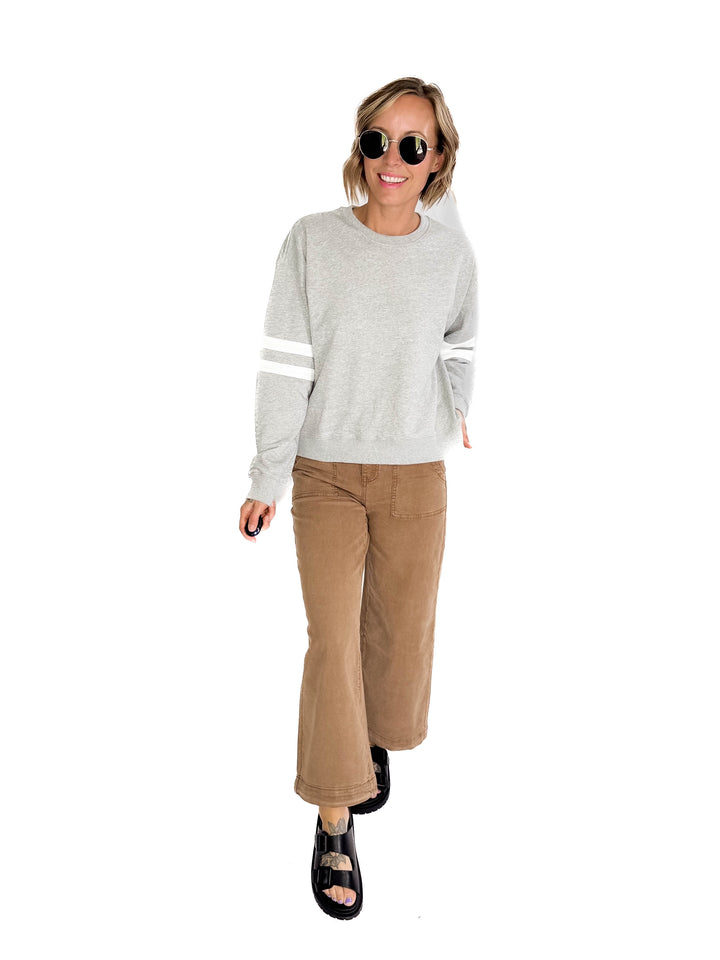 Varsity Striped Knit Pullover- HEATHER GREY-FINAL SALE