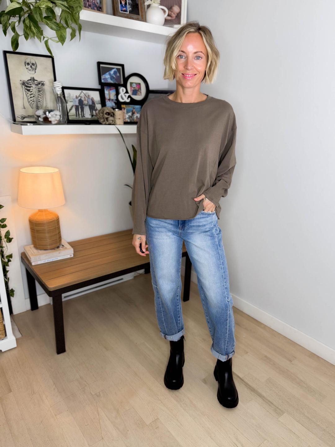 MONO B Sunday Brunch Pima Cotton Long Sleeve- TRUFFLE