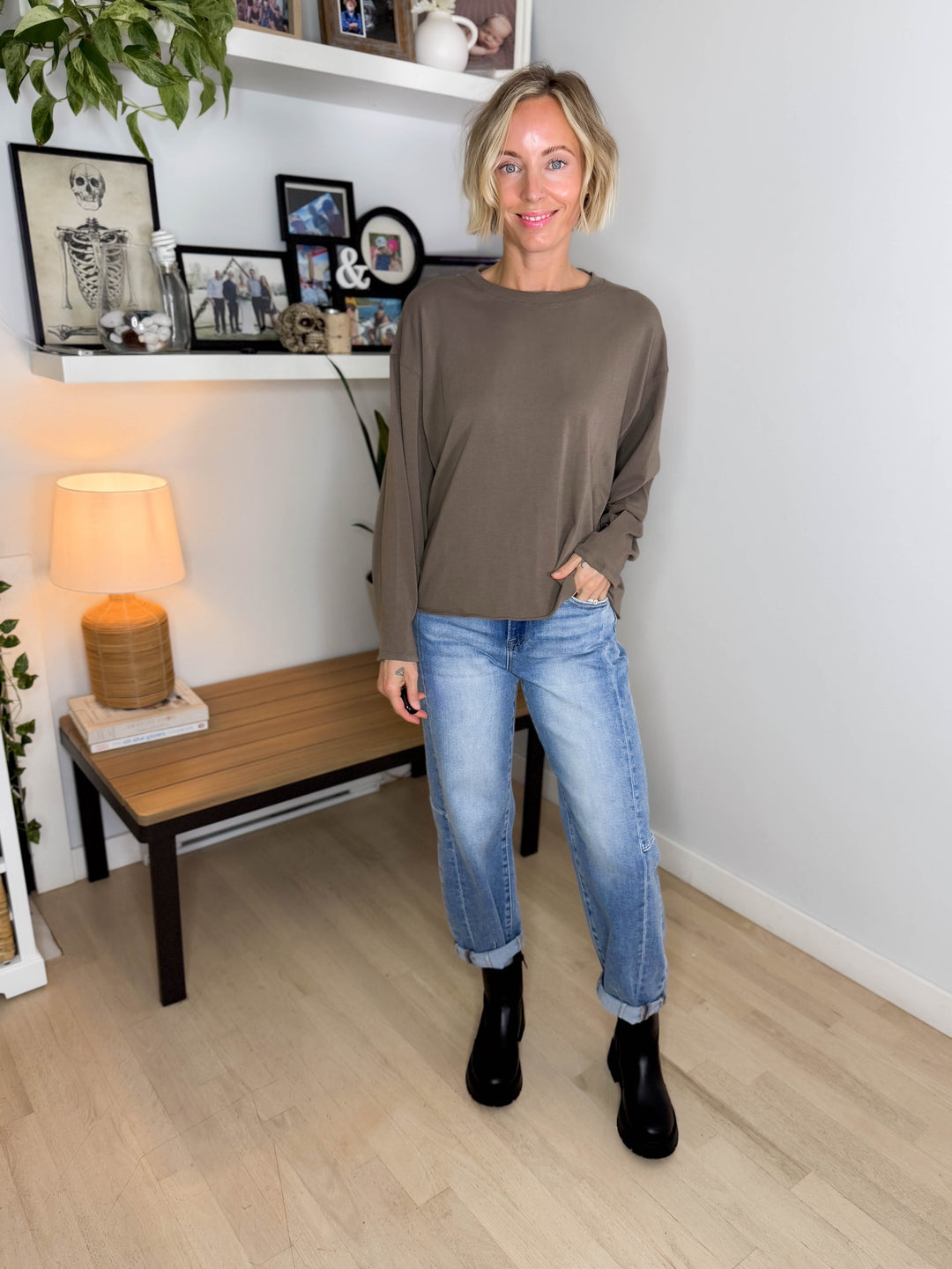 MONO B Sunday Brunch Pima Cotton Long Sleeve- TRUFFLE
