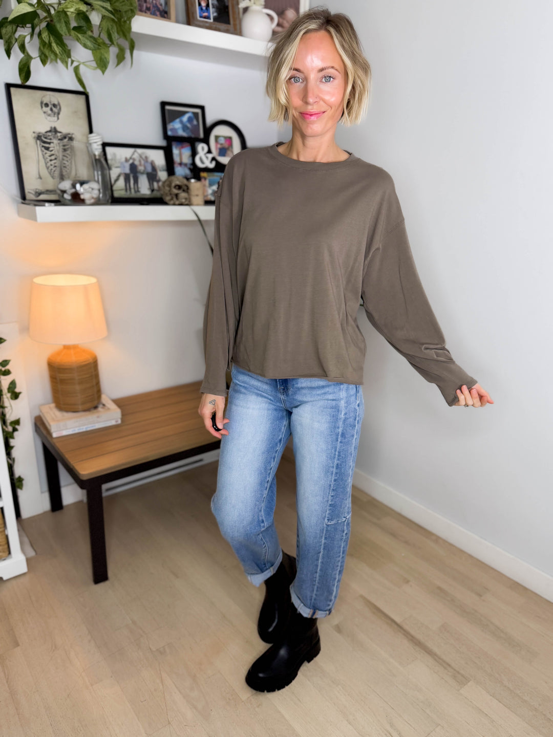 MONO B Sunday Brunch Pima Cotton Long Sleeve- TRUFFLE