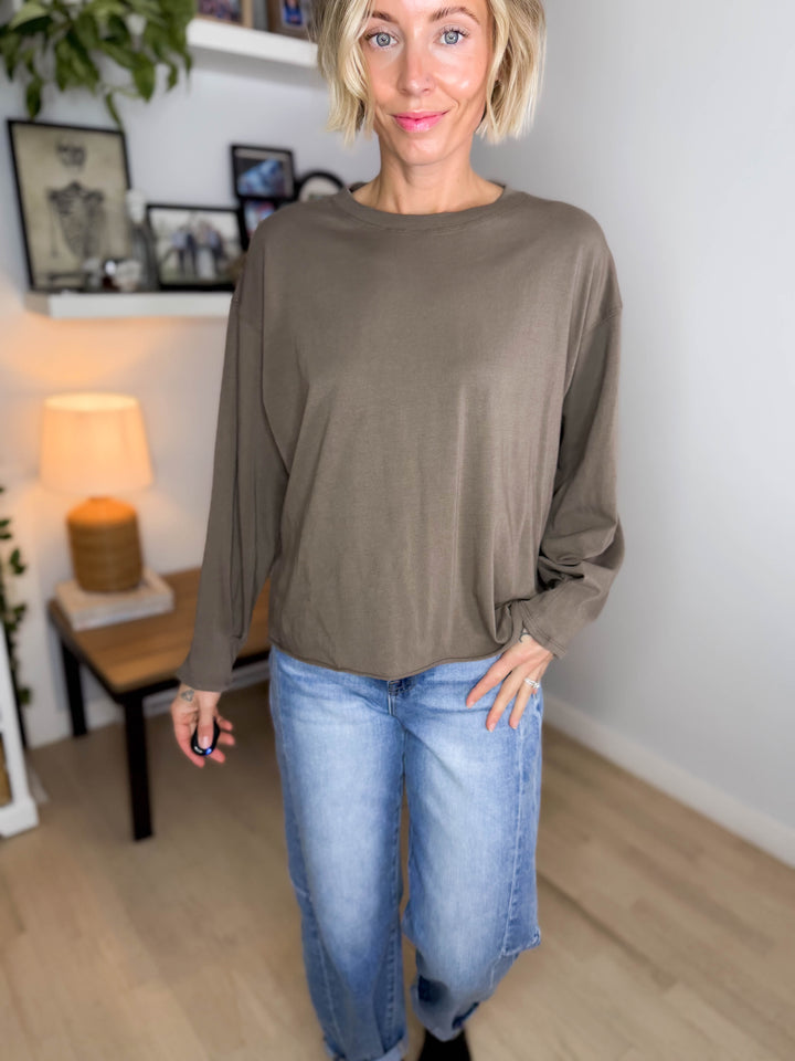 MONO B Sunday Brunch Pima Cotton Long Sleeve- TRUFFLE