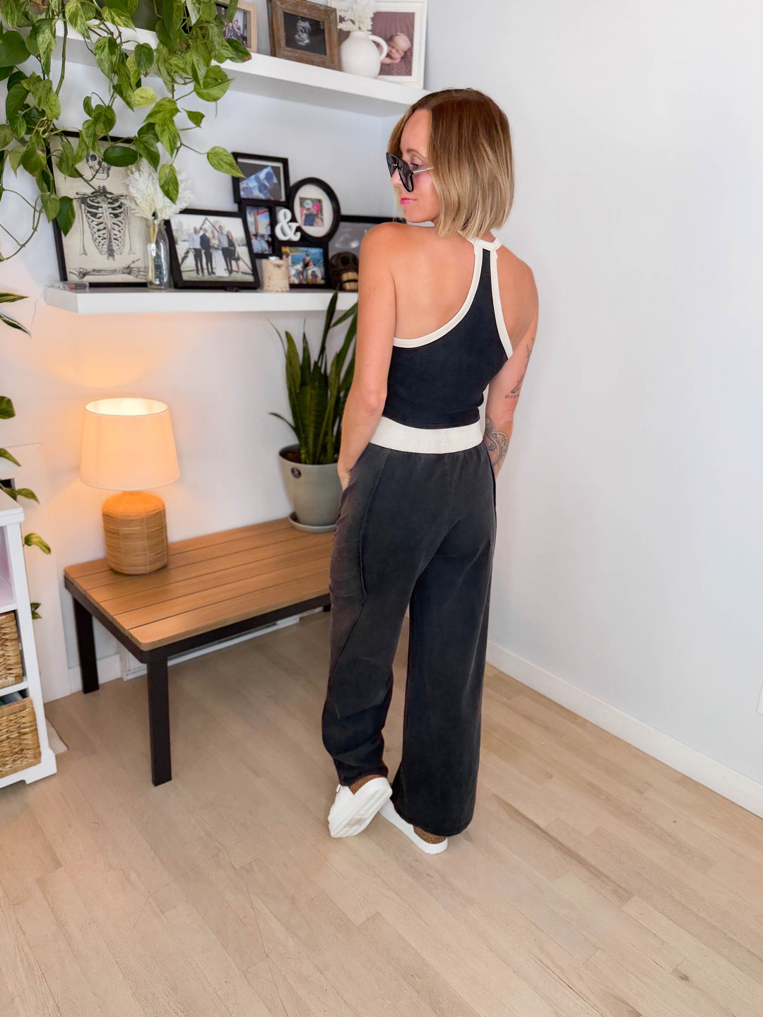 Clementine Ribbed Racerback Tank & Pant Set- ASH BLACK