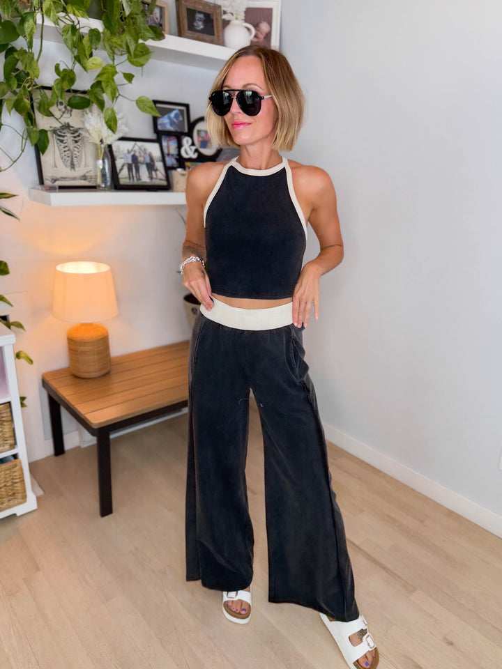 Clementine Ribbed Racerback Tank & Pant Set- ASH BLACK