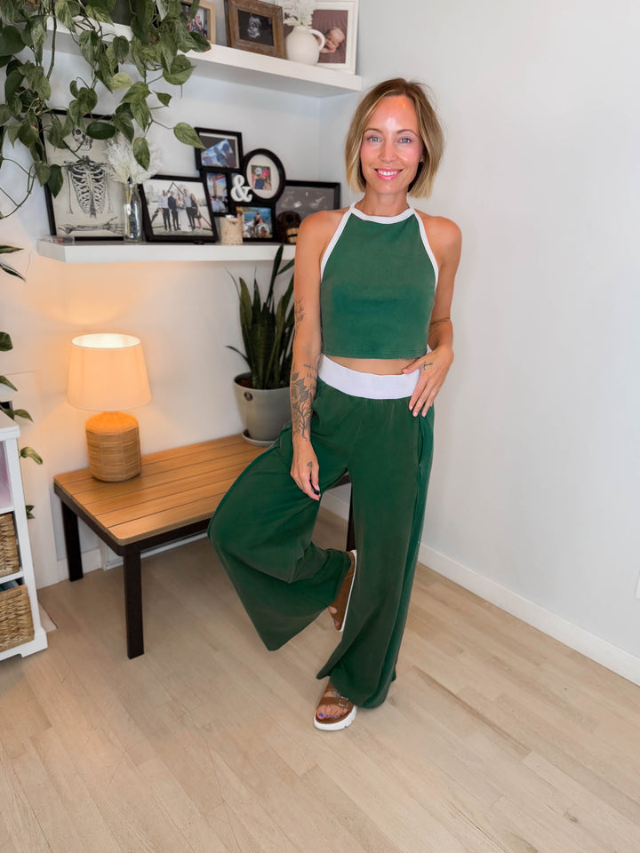 Clementine Ribbed Racerback Tank & Pant Set- FOREST