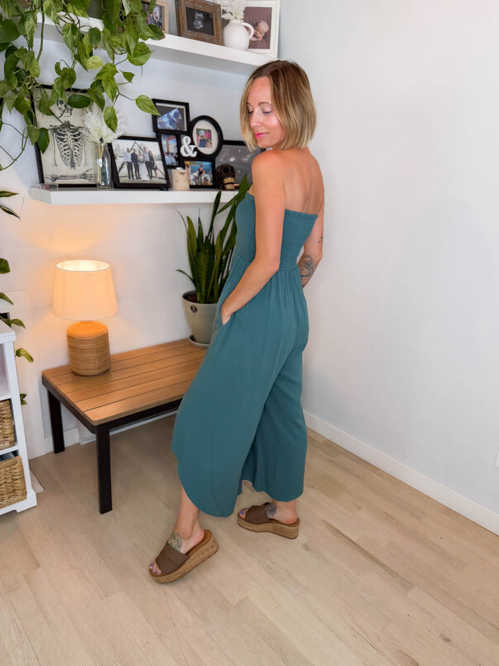 Quiver Strapless Wide Leg Jumpsuit- BALSAM
