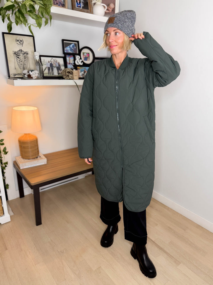 MONO B Northern Lights Quilted Bomber Jacket- SYCAMORE