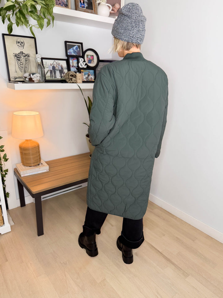 MONO B Northern Lights Quilted Bomber Jacket- SYCAMORE