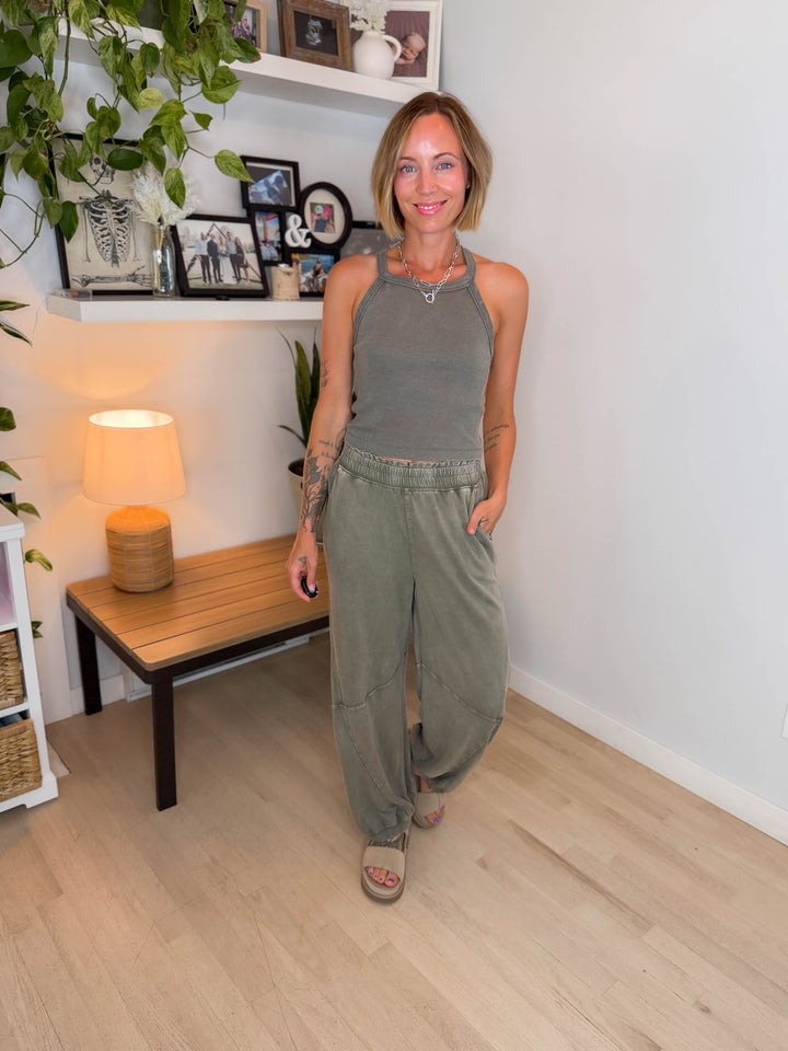 Delaney Washed Jogger Set- OLIVE/WILLOW