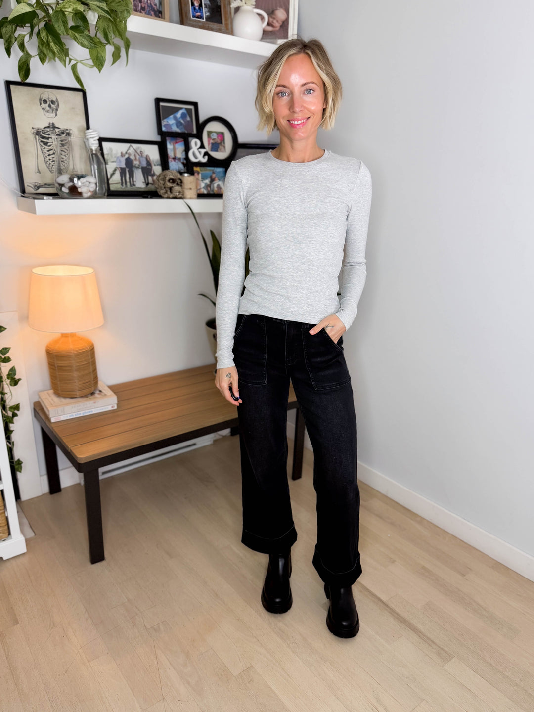 Only Riley Organic Cotton Long Sleeve Top- LIGHT GREY MELANGE